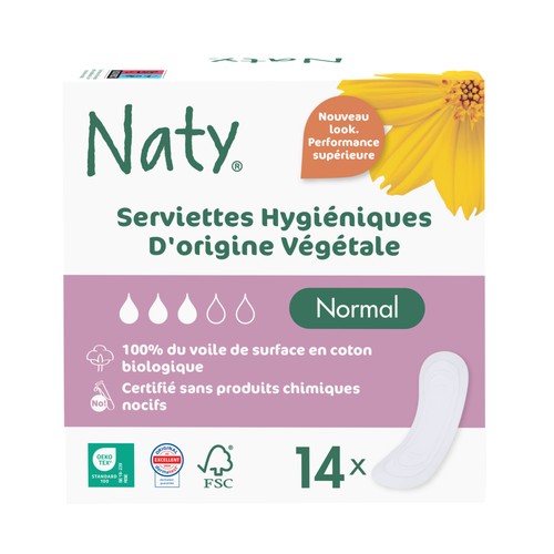 Naty Serviettes Hygiéniques d'Origine Végétale Normal x14