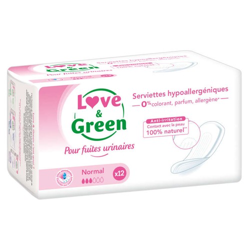 Love & Green Serviettes pour Fuites Urinaires Normales x12