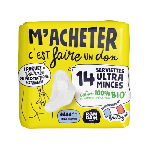 Ramdam Serviettes Hygiéniques Ultra Minces Bio x14