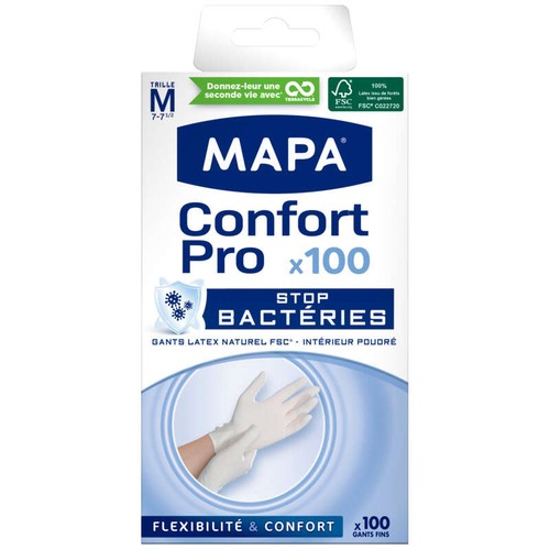 Mapa Gants Fins Latex Confort Optimale Avec Poudre D'Argile, Taille M