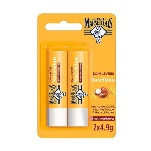 Le Petit Marseillais Soin lèvres au karité, amande et argan 2x4,9g