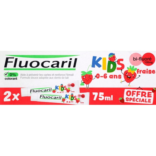 Fluocaril Kids Dentifrice Bifluoré fraise 2x75ml