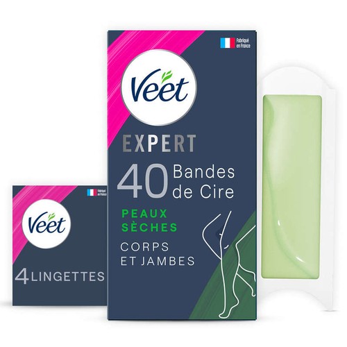 Veet Expert Bandes de Cire Froide Corps Peaux sèches x40