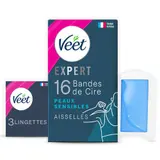 Veet Expert Bandes de cire froide Aiselles Peaux sensibles x16