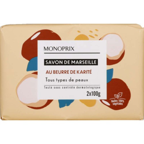 Monoprix Savon de Marseille au Beurre de Karité 2x100g - Tous Types de Peaux