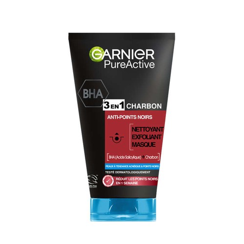 Garnier Pure Active Gel Nettoyant 3 En 1 Charbon Anti-Points Noirs 150ml