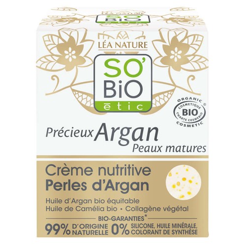 SO'BIO Étic Crème Nutritive Perles d'Argan Peaux Matures 50ml