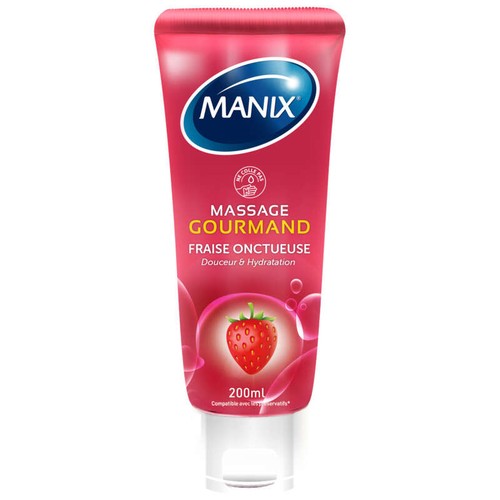Manix Gel de Massage Gourmand Comestible Fraise Onctueuse 200ml