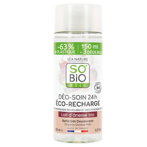 SO'BIO Étic Déo-soin 24h éco-recharge lait d'ânesse Bio 150ml