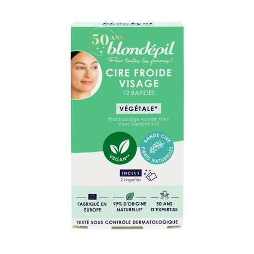 Blondépil Cire froide végétale visage naturelles végan x12 bandes
