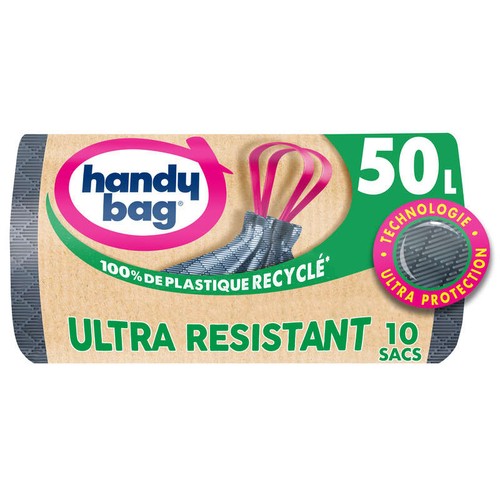 Handy Bag Sacs Poubelle à Poignées Coulissantes Ultra Résistant 10x50L