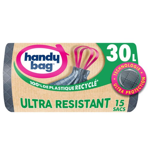 Handy Bag Sacs Poubelle à Poignées Coulissantes Ultra Résistant 15x30L