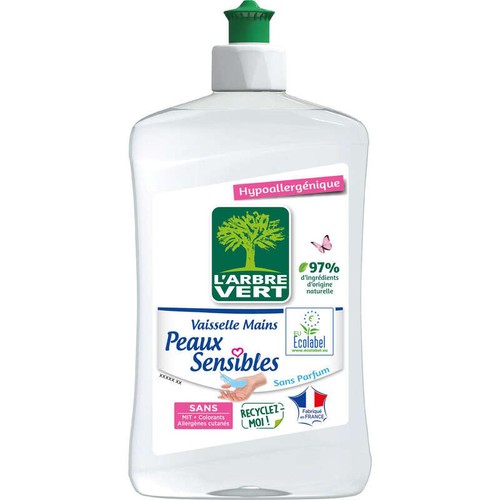 L'Arbre Vert Liquide Vaisselle Peaux Sensibles Hypoallergénique 500ml