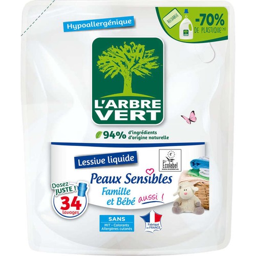 L'Arbre Vert Recharge Lessive Liquide Peaux Sensibles 1,53L