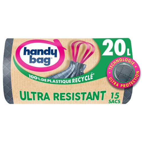 Handy Bag Sacs Poubelle À Poignées Coulissantes Ultra Résistant 15x20L