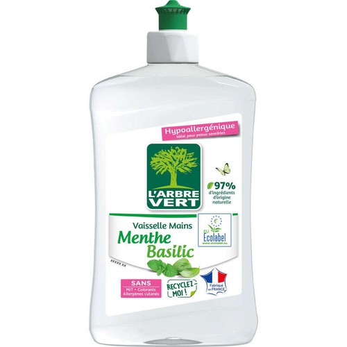 L'Arbre Vert Liquide vaisselle écolabel menthe basilic hypoallergénique 500ml