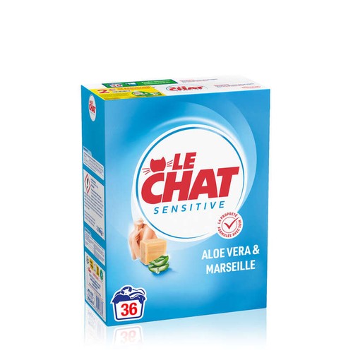 Le Chat Sensitive Lessive en Poudre Aloe Vera & Marseille *36 Lavages 2,16kg