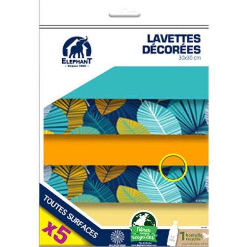 Elephant Lavettes Décorées Toutes Surfaces 30*30cm *5