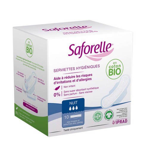 [Para] Saforelle Coton Protect Serviettes Hygieniques Nuit Boite de 10