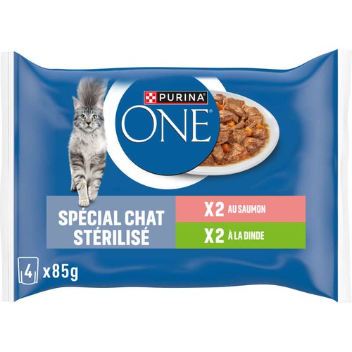 Purina One Pâtée Chat stérilisé au saumon et dinde 4x85g