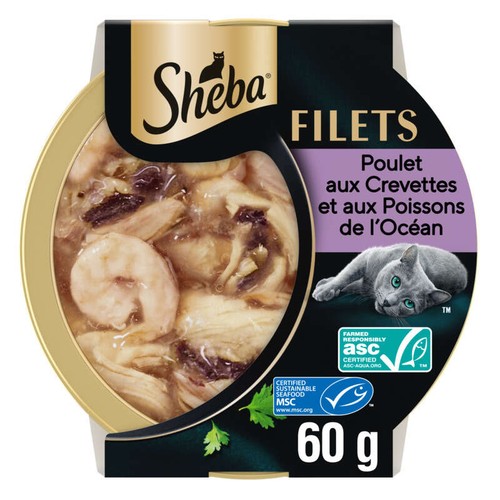 Sheba Filets au Poulet, aux Crevettes et aux Poissons de l'Océan pour chat adulte 60g