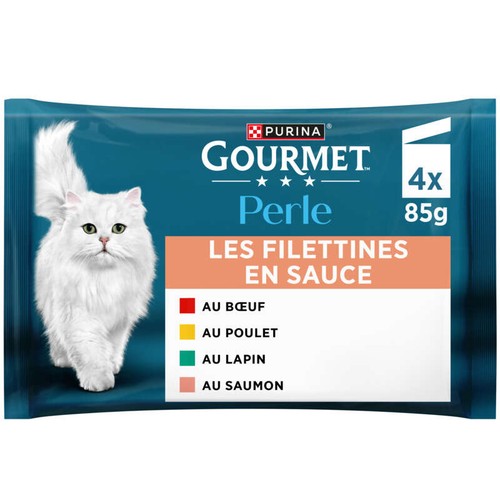 Purina Gourmet Perle Les Filettines en Sauce Pâtée pour Chat 4x85g