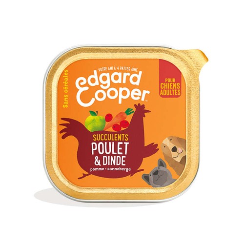 Edgard & Cooper Barquette Chien Adulte Naturelle - Sans Céréales Poulet & Dinde - 100g