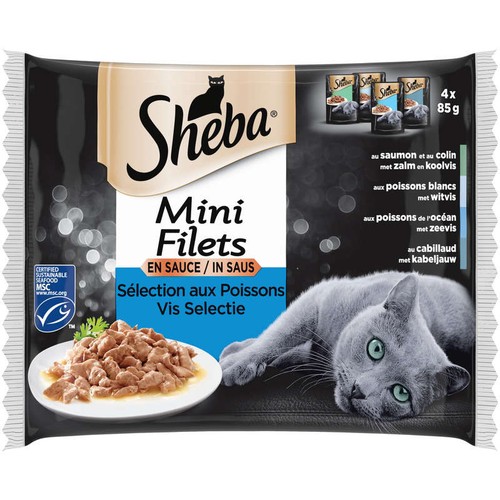 Sheba Mini Filets En Sauce Aux Poissons Pour Chat 4x85g