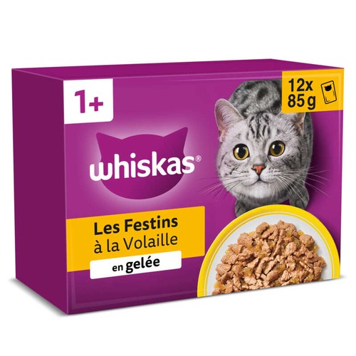 Whiskas Sachets Fraîcheur Festins À La Volaille En Gelée Pour Chat Adulte 12x85g