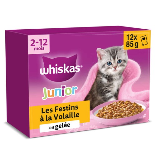 Whiskas Sachets fraîcheur les festins à la volaille en gelée pour chaton 12x85g