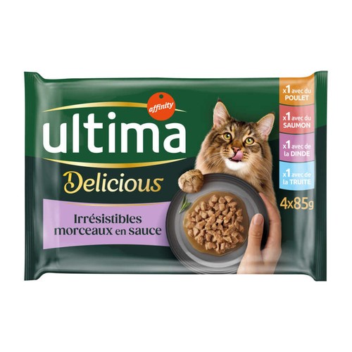 Ultima Sachet Repas Chat Stérilisé Poulet, Dinde, Saumon & Truite 4x85g