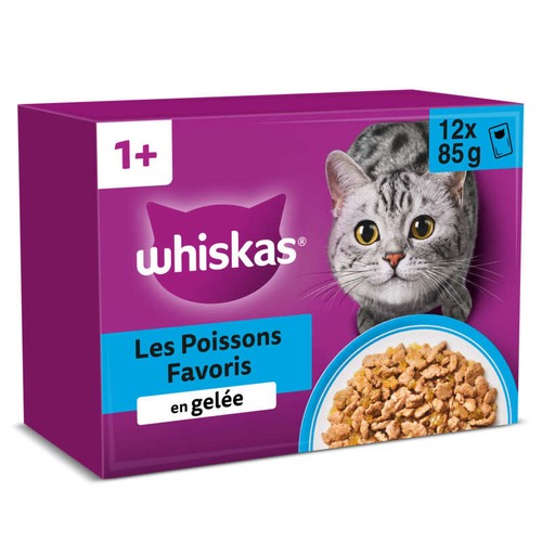 Whiskas Sachets fraîcheur les poissons favoris en gelée pour chat adulte 12x85g