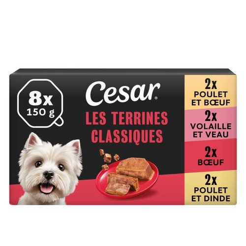 Cesar Terrines classiques pour chien adulte 4 variétés 8x150g