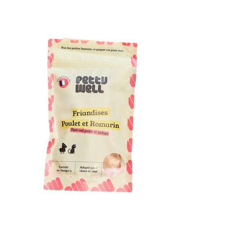 Petty Well Friandises Poulet & Romarin Spécial Peau/Pelage pour chien 80g