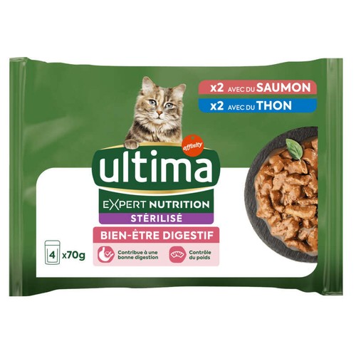 Ultima Expert Nutrition Chat Stérilisé Bien-Être Digestif - 4x70g