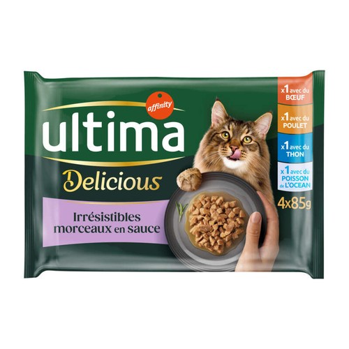 Ultima Sachet Repas Chat Stérilisé Poulet, Bœuf, Thon & Poisson De L'Océan 4x85g