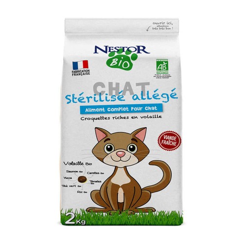 Nestor Bio Croquettes Bio Allegées Pour Chat Stérillisé 2Kg