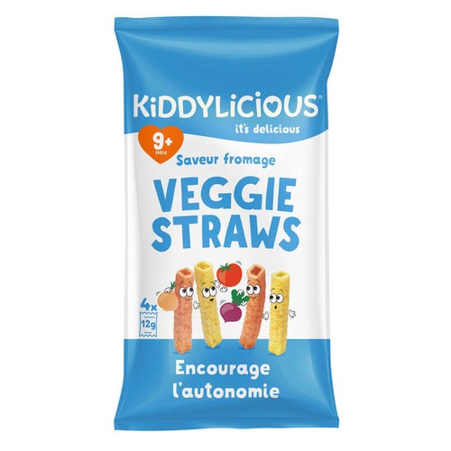 Kiddylicious Biscuit bébé Veggie Straws saveur fromage Dès 9 Mois 4x12g