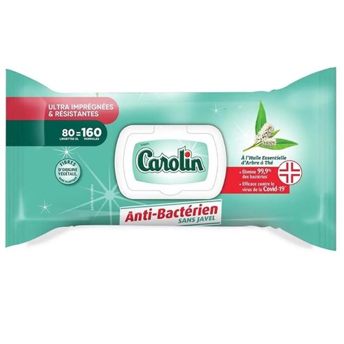 Carolin Lingettes Résistante Anti-Bactérien sans Javel x80