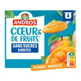 Andros Cœur de Fruits sans sucres ajoutés Pomme Mangue 4x97g