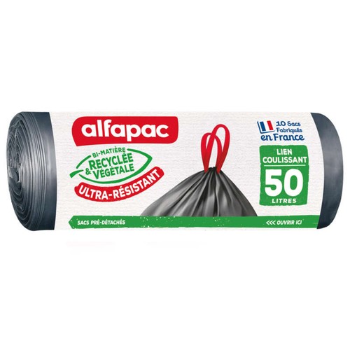Alfapac Sacs Poubelles Ultra Resistants Liens Coulissants 50L