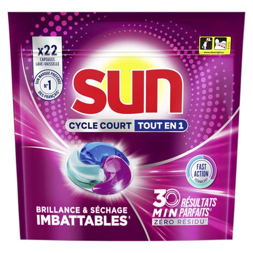 Sun Cycle Court Pastilles Lave-vaisselle Tout en 1 22 Lavages