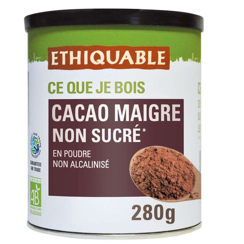 Ethiquable Cacao maigre non sucré Bio 280g