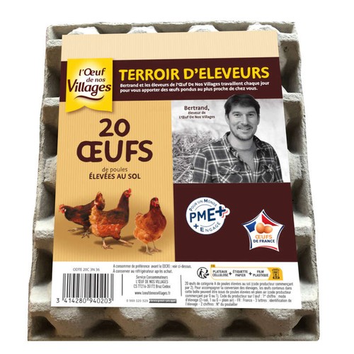 Terroir d'éleveurs L'Oeuf de Nos Villages 20 œufs de poules élevées au sol