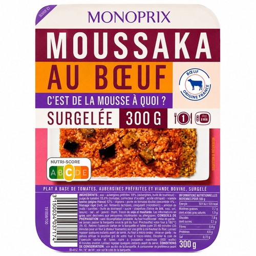 Monoprix Moussaka au bœuf surgelée 300g