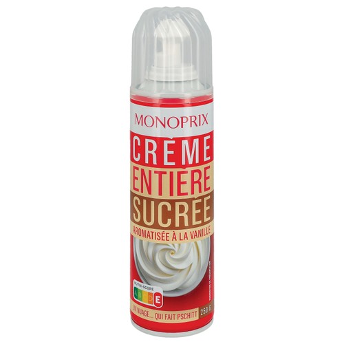 Monoprix Crème Entière Fouéttée Sucrée aromatisée à la vanille 250g