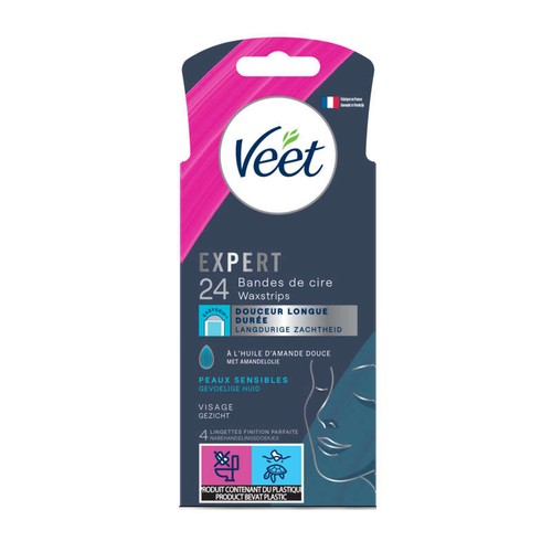 Veet Expert Bandes de Cire Visage Peaux Sensibles x24