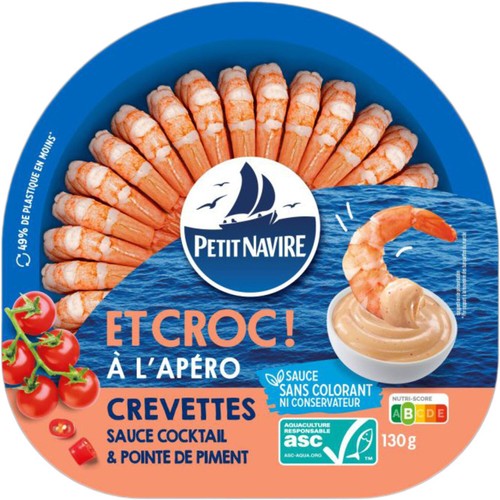 Petit Navire et Croc à l’Apéro Crevettes sauce Cocktail & Pointe de Piment 130g