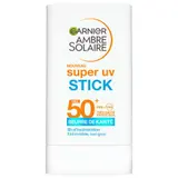 Garnier Crème solaire Stick Visage Spf50+ Très Haute Protection Super Uv au Beurre de Karité Acide Hyaluronique Ambre Solaire