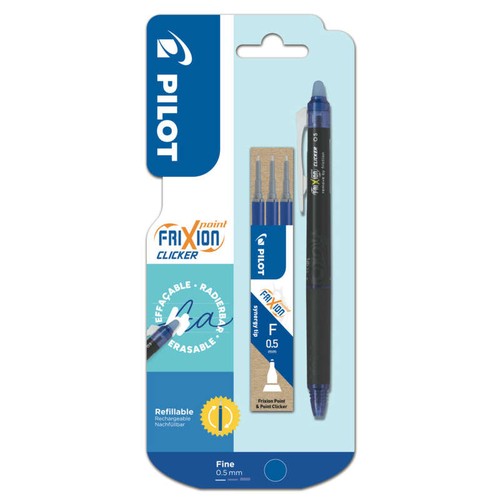 Pilot Frixion Point Clic 0.5 Fin Bleu + 3 Recharges